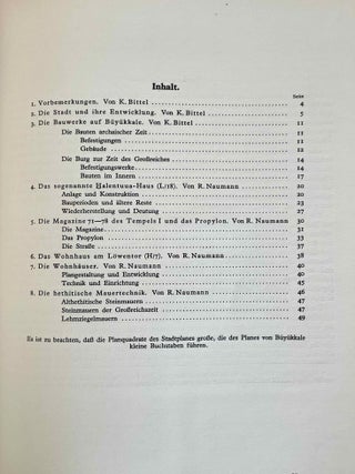 Bogazk&ouml;y. Teil 1: Neue Untersuchungen in der hethitischen Hauptstadt. Teil 2: Neue Untersuchungen hethitischer Architektur. Teil 3: Funde aus den Grabungen 1952-1955. Teil 4: Funde aus den Grabungen 1967 und 1968. Teil 5: Funde aus den Grabungen 1970 und 1971. Teil 6: Funde aus den Grabungen bis 1979.[newline]M12337-08.jpeg