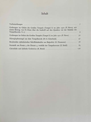 Bogazk&ouml;y. Teil 1: Neue Untersuchungen in der hethitischen Hauptstadt. Teil 2: Neue Untersuchungen hethitischer Architektur. Teil 3: Funde aus den Grabungen 1952-1955. Teil 4: Funde aus den Grabungen 1967 und 1968. Teil 5: Funde aus den Grabungen 1970 und 1971. Teil 6: Funde aus den Grabungen bis 1979.[newline]M12337-22.jpeg