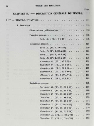 Denderah. Description g&eacute;n&eacute;rale du grand temple de cette ville. Vol. I-II: Int&eacute;rieur du temple. Vol. III-IV: Cryptes. Terrasses. Vol. V: Suppl&eacute;ment aux planches. Volume VI: Texte (complete set)[newline]M12373a-09.jpeg