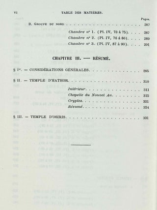 Denderah. Description g&eacute;n&eacute;rale du grand temple de cette ville. Vol. I-II: Int&eacute;rieur du temple. Vol. III-IV: Cryptes. Terrasses. Vol. V: Suppl&eacute;ment aux planches. Volume VI: Texte (complete set)[newline]M12373a-11.jpeg