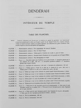 Denderah. Description g&eacute;n&eacute;rale du grand temple de cette ville. Vol. I-II: Int&eacute;rieur du temple. Vol. III-IV: Cryptes. Terrasses. Vol. V: Suppl&eacute;ment aux planches. Volume VI: Texte (complete set)[newline]M12373a-14.jpeg