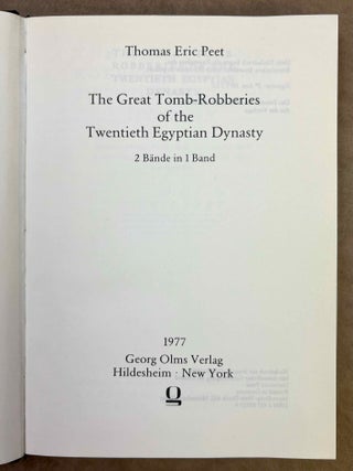 The great tomb robberies of the Twentieth Egyptian dynasty. Being a critical study, with translations and commentaries, of the papyri in which these are recorded. Vol I: Text. Vol. II: Plates (complete set)[newline]M1239l-01.jpeg