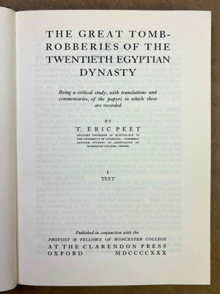 The great tomb robberies of the Twentieth Egyptian dynasty. Being a critical study, with translations and commentaries, of the papyri in which these are recorded. Vol I: Text. Vol. II: Plates (complete set)[newline]M1239l-02.jpeg
