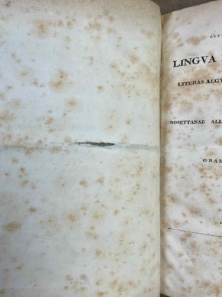 De lingua et literis veterum Aegyptiorum. Cum permultis tabulis lithographicis literas Aegyptiorum tum vulgari tum sacerdotali ratione scriptas explicantibus atque interpretationem Rosettanae aliarumque inscriptionum et aliquot voluminum papyraceorum in sepuloris repertorum exhibentibus. Accedunt Grammatica atque Glossarium Aegyptiacum. Pars 1 & 2 (complete)[newline]M12656-07.jpeg