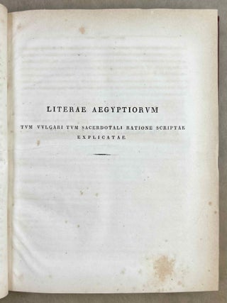 De lingua et literis veterum Aegyptiorum. Cum permultis tabulis lithographicis literas Aegyptiorum tum vulgari tum sacerdotali ratione scriptas explicantibus atque interpretationem Rosettanae aliarumque inscriptionum et aliquot voluminum papyraceorum in sepuloris repertorum exhibentibus. Accedunt Grammatica atque Glossarium Aegyptiacum. Pars 1 & 2 (complete)[newline]M12656-11.jpeg