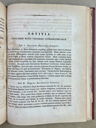 De lingua et literis veterum Aegyptiorum. Cum permultis tabulis lithographicis literas Aegyptiorum tum vulgari tum sacerdotali ratione scriptas explicantibus atque interpretationem Rosettanae aliarumque inscriptionum et aliquot voluminum papyraceorum in sepuloris repertorum exhibentibus. Accedunt Grammatica atque Glossarium Aegyptiacum. Pars 1 & 2 (complete)[newline]M12656-21.jpeg