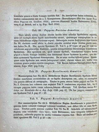De lingua et literis veterum Aegyptiorum. Cum permultis tabulis lithographicis literas Aegyptiorum tum vulgari tum sacerdotali ratione scriptas explicantibus atque interpretationem Rosettanae aliarumque inscriptionum et aliquot voluminum papyraceorum in sepuloris repertorum exhibentibus. Accedunt Grammatica atque Glossarium Aegyptiacum. Pars 1 & 2 (complete)[newline]M12656-22.jpeg