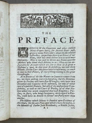 The History of the Revolution of Persia. Taken from the Memoirs of Father Krusinski, procurator of the Jesuits at Ispahan. Done into English by Father Du Cerceau, to which is added a short view of the Antient History of Persia, to the Time of Usum Cassan, not in the London edition.[newline]M12667-03.jpeg