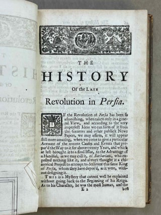 The History of the Revolution of Persia. Taken from the Memoirs of Father Krusinski, procurator of the Jesuits at Ispahan. Done into English by Father Du Cerceau, to which is added a short view of the Antient History of Persia, to the Time of Usum Cassan, not in the London edition.[newline]M12667-05.jpeg