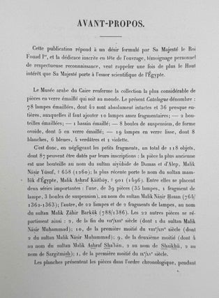 Catalogue général du Musée arabe du Caire. Lampes et bouteilles en verre émaillé.