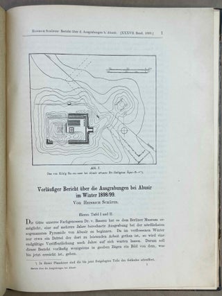 Vorl&auml;ufiger Bericht &uuml;ber die Ausgrabungen bei Abusir im Winter 1898/99, von Heinrich Sch&auml;fer. [with:] Vorl&auml;ufiger Bericht &uuml;ber die Ausgrabungen bei Abusir im Winter 1899/1900. I: Das Re__Heiligtum des K&ouml;nigs Ne-woser-re, von Ludwig Borchardt. II: Versuchsgrabung im Tempel der Pyramide des K&ouml;nigs Nefer-er-ke-re, von Heinrich Sch&auml;fer. [with:] Vorl&auml;ufiger Bericht &uuml;ber die Ausgrabungen bei Abusir im Winter 1900/1901, von Ludwig Borchardt und Heinrich Sch&auml;fer.[newline]M12747-04.jpeg