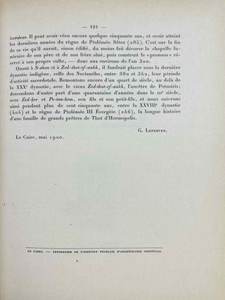 Le tombeau de P&eacute;tosiris. Rapports pr&eacute;liminaires et &eacute;tudes, 1920-1923.