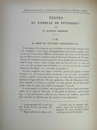 Le tombeau de P&eacute;tosiris. Rapports pr&eacute;liminaires et &eacute;tudes, 1920-1923.