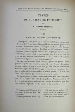 Le tombeau de Pétosiris. Rapports préliminaires et études, 1920-1923.