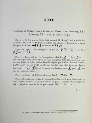 Le tombeau de P&eacute;tosiris. Rapports pr&eacute;liminaires et &eacute;tudes, 1920-1923.