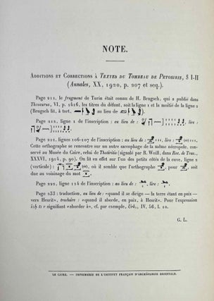Le tombeau de Pétosiris. Rapports préliminaires et études, 1920-1923.