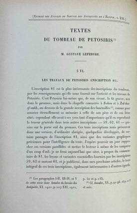 Le tombeau de Pétosiris. Rapports préliminaires et études, 1920-1923.