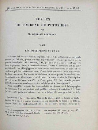 Le tombeau de P&eacute;tosiris. Rapports pr&eacute;liminaires et &eacute;tudes, 1920-1923.