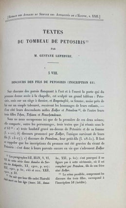 Le tombeau de Pétosiris. Rapports préliminaires et études, 1920-1923.