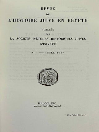 Revue de l'Histoire Juive en Egypte. No 1 (1947)