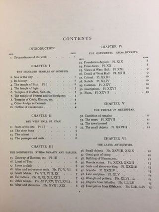 Memphis series, complete set of 7 volumes. Vol. I: Memphis I. Vol. II: The palace of Apries (Memphis II). Vol. III: Meydum and Memphis III. Vol. IV: Roman portraits and Memphis (IV). Vol. V: Tarkhan I and Memphis (V). Vol. VI: Riqqeh and Memphis VI. Vol. VII: Tarkhan II.[newline]M1294c-04.jpg