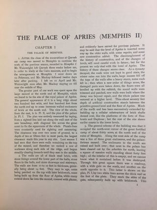 Memphis series, complete set of 7 volumes. Vol. I: Memphis I. Vol. II: The palace of Apries (Memphis II). Vol. III: Meydum and Memphis III. Vol. IV: Roman portraits and Memphis (IV). Vol. V: Tarkhan I and Memphis (V). Vol. VI: Riqqeh and Memphis VI. Vol. VII: Tarkhan II.[newline]M1294c-14.jpg