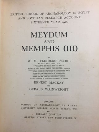 Memphis series, complete set of 7 volumes. Vol. I: Memphis I. Vol. II: The palace of Apries (Memphis II). Vol. III: Meydum and Memphis III. Vol. IV: Roman portraits and Memphis (IV). Vol. V: Tarkhan I and Memphis (V). Vol. VI: Riqqeh and Memphis VI. Vol. VII: Tarkhan II.[newline]M1294c-24.jpg
