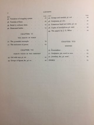 Memphis series, complete set of 7 volumes. Vol. I: Memphis I. Vol. II: The palace of Apries (Memphis II). Vol. III: Meydum and Memphis III. Vol. IV: Roman portraits and Memphis (IV). Vol. V: Tarkhan I and Memphis (V). Vol. VI: Riqqeh and Memphis VI. Vol. VII: Tarkhan II.[newline]M1294c-34.jpg