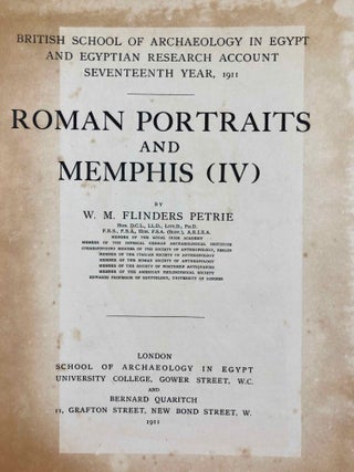 Memphis series, set of 6 volumes. Vol. I: Memphis I. Vol. II: The palace of Apries (Memphis II). Vol. III: Meydum and Memphis III. Vol. IV: Roman portraits and Memphis (IV). Vol. V: Tarkhan I and Memphis (V). Vol. VI: Riqqeh and Memphis VI. (complete for Memphis, not including Tarkhan II)[newline]M1294h-40.jpg