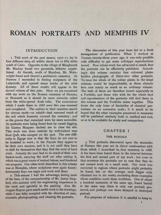 Memphis series, set of 6 volumes. Vol. I: Memphis I. Vol. II: The palace of Apries (Memphis II). Vol. III: Meydum and Memphis III. Vol. IV: Roman portraits and Memphis (IV). Vol. V: Tarkhan I and Memphis (V). Vol. VI: Riqqeh and Memphis VI. (complete for Memphis, not including Tarkhan II)[newline]M1294h-43.jpg