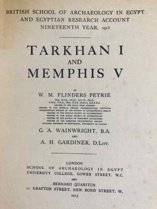Memphis series, set of 6 volumes. Vol. I: Memphis I. Vol. II: The palace of Apries (Memphis II). Vol. III: Meydum and Memphis III. Vol. IV: Roman portraits and Memphis (IV). Vol. V: Tarkhan I and Memphis (V). Vol. VI: Riqqeh and Memphis VI. (complete for Memphis, not including Tarkhan II)[newline]M1294h-52.jpg