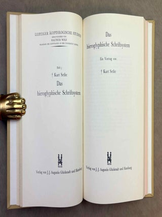 Leipziger &auml;gyptologische Studien 1-10. Vol. 1: Wolf, Individuum und Gemeinschaft in der &auml;gyptischen Kultur. Vol. 2: Spiegel, Die Idee vom Totengericht in der &auml;gyptischen Religion (XEROX). Vol. 3: Sethe, Das hieroglyphische Schriftsystem. Ein Vortrag. Vol. 4: Steindorff & Wolf, Die thebanische Gr&auml;berwelt. Vol. 5: Sch&auml;fer, Das alt&auml;gyptische Bildnis. Vol. 6: Schaedel, Die Listen des grossen Papyrus Harris. Ihre wirtschaftliche und politische Ausdeutung. Vol. 7: Grapow, Sprachliche und schriftliche Formung &auml;gyptischer Texte. Vol. 8: Wolf, Wesen und Wert der &Auml;gyptologie. Vol. 9: Spiegel, Die Erz&auml;hlung vom Streite des Horus und Seth in Pap. Beatty I als Literaturwerk. Vol. 10: Hermann, Die &auml;gyptische K&ouml;nigsnovelle.[newline]M12971-03.jpeg