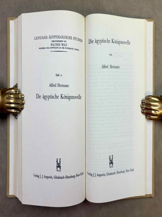 Leipziger &auml;gyptologische Studien 1-10. Vol. 1: Wolf, Individuum und Gemeinschaft in der &auml;gyptischen Kultur. Vol. 2: Spiegel, Die Idee vom Totengericht in der &auml;gyptischen Religion (XEROX). Vol. 3: Sethe, Das hieroglyphische Schriftsystem. Ein Vortrag. Vol. 4: Steindorff & Wolf, Die thebanische Gr&auml;berwelt. Vol. 5: Sch&auml;fer, Das alt&auml;gyptische Bildnis. Vol. 6: Schaedel, Die Listen des grossen Papyrus Harris. Ihre wirtschaftliche und politische Ausdeutung. Vol. 7: Grapow, Sprachliche und schriftliche Formung &auml;gyptischer Texte. Vol. 8: Wolf, Wesen und Wert der &Auml;gyptologie. Vol. 9: Spiegel, Die Erz&auml;hlung vom Streite des Horus und Seth in Pap. Beatty I als Literaturwerk. Vol. 10: Hermann, Die &auml;gyptische K&ouml;nigsnovelle.[newline]M12971-10.jpeg