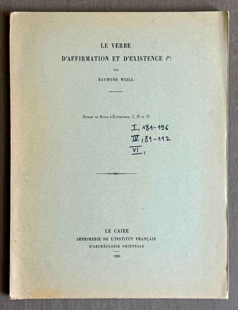 Item #M13130a Le verbe d'affirmation et d'existence p3. WEILL Raymond.[newline]M13130a-00.jpeg