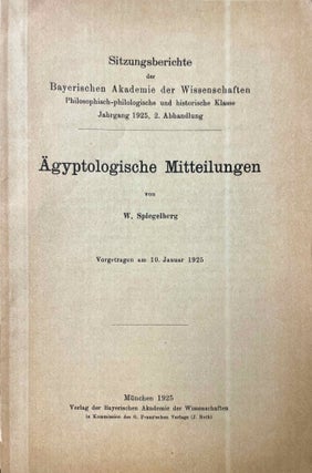 Item #M13141 Ägyptologische Mitteilungen. SPIEGELBERG Wilhelm