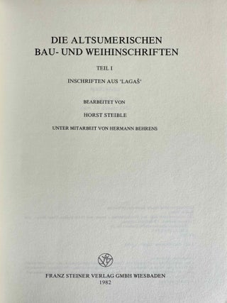 Die Altsumerischen Bau- und Weihinschriften. Band I: Inschriften aus 'Lagas'. Band II: Kommentar zu den Inschriften aus 'Lagas'. Inschriften ausserhalb von 'Lagas'. (complete set)[newline]M13365a-02.jpeg