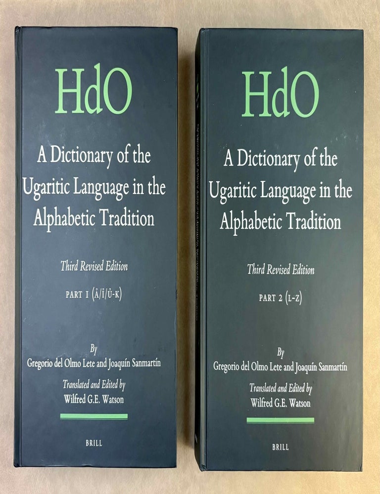 Item #M13381 A dictionary of the Ugaritic language in the alphabetic tradition. Vol. I: A-K. Vol. II: L-Z (complete set). OLMO LETE Gregorio - SANMARTIN Joaquin, del.[newline]M13381-00.jpeg