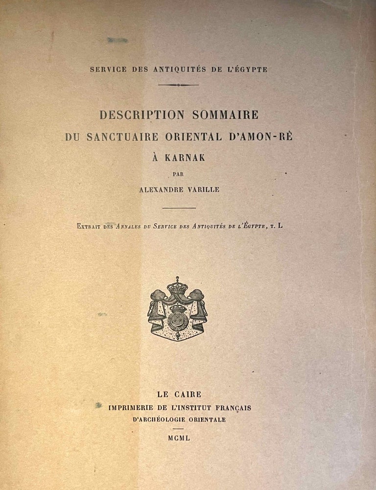 Item #M13475 Description sommaire du sanctuaire oriental d'Amon-R&ecirc; &agrave; Karnak. VARILLE Alexandre.[newline]M13475-00.jpeg