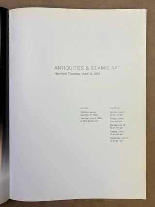 Sotheby's. Antiquities (Egyptian, Greek, Etruscan, Roman and Western Asiatic) and Islamic Art. Auction, New York, Thursday, June 13, 2002.
