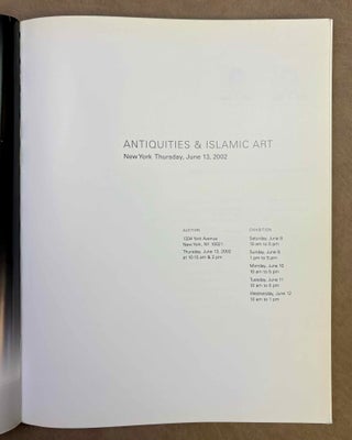 Sotheby's. Antiquities (Egyptian, Greek, Etruscan, Roman and Western Asiatic) and Islamic Art. Auction, New York, Thursday, June 13, 2002.