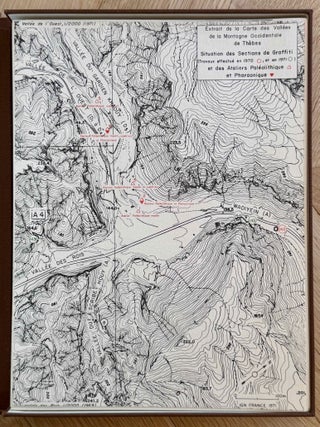 Graffiti de la montagne th&eacute;baine. Complete run of I-III (except II,4), as follows: Vol. I: Cartographie, topographie, g&eacute;omorphologie, pr&eacute;histoire. I,1: Cartographie et &eacute;tude topographique illustr&eacute;e. I,2: La vall&eacute;e de l'ouest. I,3: Compl&eacute;ments aux secteurs A et C. Franges du Sahara th&eacute;bain. I,4: Vall&eacute;e des p&eacute;lerins d'Espagne (E.1) et compl&eacute;ments aux secteurs A, B et C. Nouvelles observations &agrave; la frange du Sahara th&eacute;bain (vol. I is complete). Vol. II: Plans de position. Issues II,1 to II,3 and II,5 to II,6 (Vol. II is missing II,4). Vol. III: Fac-simil&eacute;s. Issues III,1 to III,7 (Vol. III is complete).
