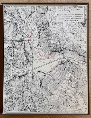Graffiti de la montagne thébaine. Complete run of I-III (except II,4), as follows: Vol. I: Cartographie, topographie, géomorphologie, préhistoire. I,1: Cartographie et étude topographique illustrée. I,2: La vallée de l'ouest. I,3: Compléments aux secteurs A et C. Franges du Sahara thébain. I,4: Vallée des pélerins d'Espagne (E.1) et compléments aux secteurs A, B et C. Nouvelles observations à la frange du Sahara thébain (vol. I is complete). Vol. II: Plans de position. Issues II,1 to II,3 and II,5 to II,6 (Vol. II is missing II,4). Vol. III: Fac-similés. Issues III,1 to III,7 (Vol. III is complete).