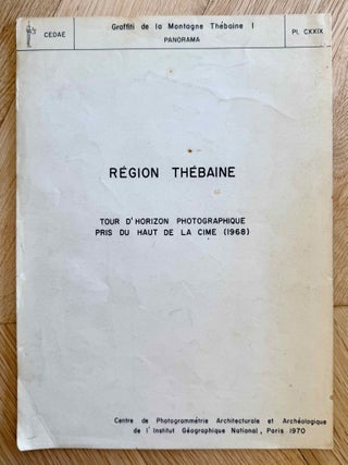 Graffiti de la montagne th&eacute;baine. Complete run of I-III (except II,4), as follows: Vol. I: Cartographie, topographie, g&eacute;omorphologie, pr&eacute;histoire. I,1: Cartographie et &eacute;tude topographique illustr&eacute;e. I,2: La vall&eacute;e de l'ouest. I,3: Compl&eacute;ments aux secteurs A et C. Franges du Sahara th&eacute;bain. I,4: Vall&eacute;e des p&eacute;lerins d'Espagne (E.1) et compl&eacute;ments aux secteurs A, B et C. Nouvelles observations &agrave; la frange du Sahara th&eacute;bain (vol. I is complete). Vol. II: Plans de position. Issues II,1 to II,3 and II,5 to II,6 (Vol. II is missing II,4). Vol. III: Fac-simil&eacute;s. Issues III,1 to III,7 (Vol. III is complete).