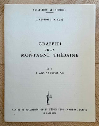 Graffiti de la montagne thébaine. Complete run of I-III (except II,4), as follows: Vol. I: Cartographie, topographie, géomorphologie, préhistoire. I,1: Cartographie et étude topographique illustrée. I,2: La vallée de l'ouest. I,3: Compléments aux secteurs A et C. Franges du Sahara thébain. I,4: Vallée des pélerins d'Espagne (E.1) et compléments aux secteurs A, B et C. Nouvelles observations à la frange du Sahara thébain (vol. I is complete). Vol. II: Plans de position. Issues II,1 to II,3 and II,5 to II,6 (Vol. II is missing II,4). Vol. III: Fac-similés. Issues III,1 to III,7 (Vol. III is complete).