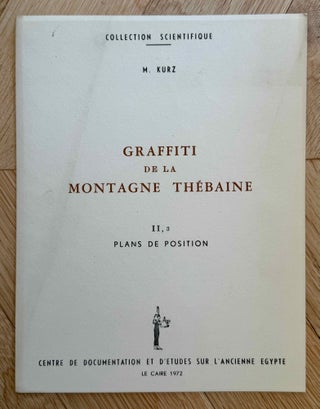 Graffiti de la montagne thébaine. Complete run of I-III (except II,4), as follows: Vol. I: Cartographie, topographie, géomorphologie, préhistoire. I,1: Cartographie et étude topographique illustrée. I,2: La vallée de l'ouest. I,3: Compléments aux secteurs A et C. Franges du Sahara thébain. I,4: Vallée des pélerins d'Espagne (E.1) et compléments aux secteurs A, B et C. Nouvelles observations à la frange du Sahara thébain (vol. I is complete). Vol. II: Plans de position. Issues II,1 to II,3 and II,5 to II,6 (Vol. II is missing II,4). Vol. III: Fac-similés. Issues III,1 to III,7 (Vol. III is complete).