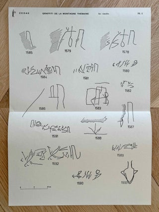 Graffiti de la montagne th&eacute;baine. Complete run of I-III (except II,4), as follows: Vol. I: Cartographie, topographie, g&eacute;omorphologie, pr&eacute;histoire. I,1: Cartographie et &eacute;tude topographique illustr&eacute;e. I,2: La vall&eacute;e de l'ouest. I,3: Compl&eacute;ments aux secteurs A et C. Franges du Sahara th&eacute;bain. I,4: Vall&eacute;e des p&eacute;lerins d'Espagne (E.1) et compl&eacute;ments aux secteurs A, B et C. Nouvelles observations &agrave; la frange du Sahara th&eacute;bain (vol. I is complete). Vol. II: Plans de position. Issues II,1 to II,3 and II,5 to II,6 (Vol. II is missing II,4). Vol. III: Fac-simil&eacute;s. Issues III,1 to III,7 (Vol. III is complete).