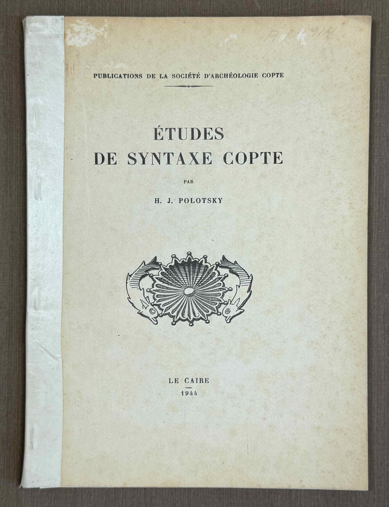 Item #M1357h Etudes de syntaxe copte. POLOTSKY Hans Jakob.