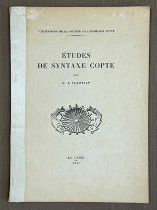 Item #M1357h Etudes de syntaxe copte. POLOTSKY Hans Jakob