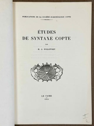 Etudes de syntaxe copte