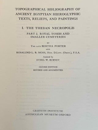 Topographical Bibliography. Vol. I: The Theban necropolis. Part 1: Private tombs. Part 2: Royal tombs and smaller cemeteries. Vol. II: Theban temples. Vol. III: Memphis. Part 1: Abu Rawash to Abusir. Part 2: Saqqara to Dahshur. Vol. VI: Upper Egypt: Chief Temples (excluding Thebes). Abydos, Dendera, Esna, Edfu, K&ocirc;m Ombo, and Philae. Vol. VII: Nubia deserts and outside Egypt (missing vol. IV, V & VIII)[newline]M1360e-09.jpeg